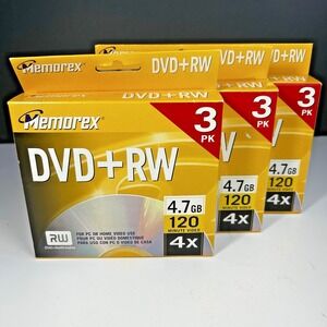 Memorex DVD+RW 4.7GB 4X Rewritable Discs 3-Pack Lot New Sealed Media